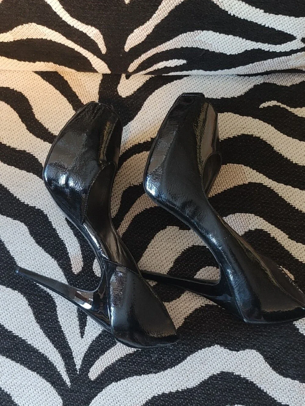 Carlos by Carlos Santana Black Patent Peep-Toe Stiletto Heels
